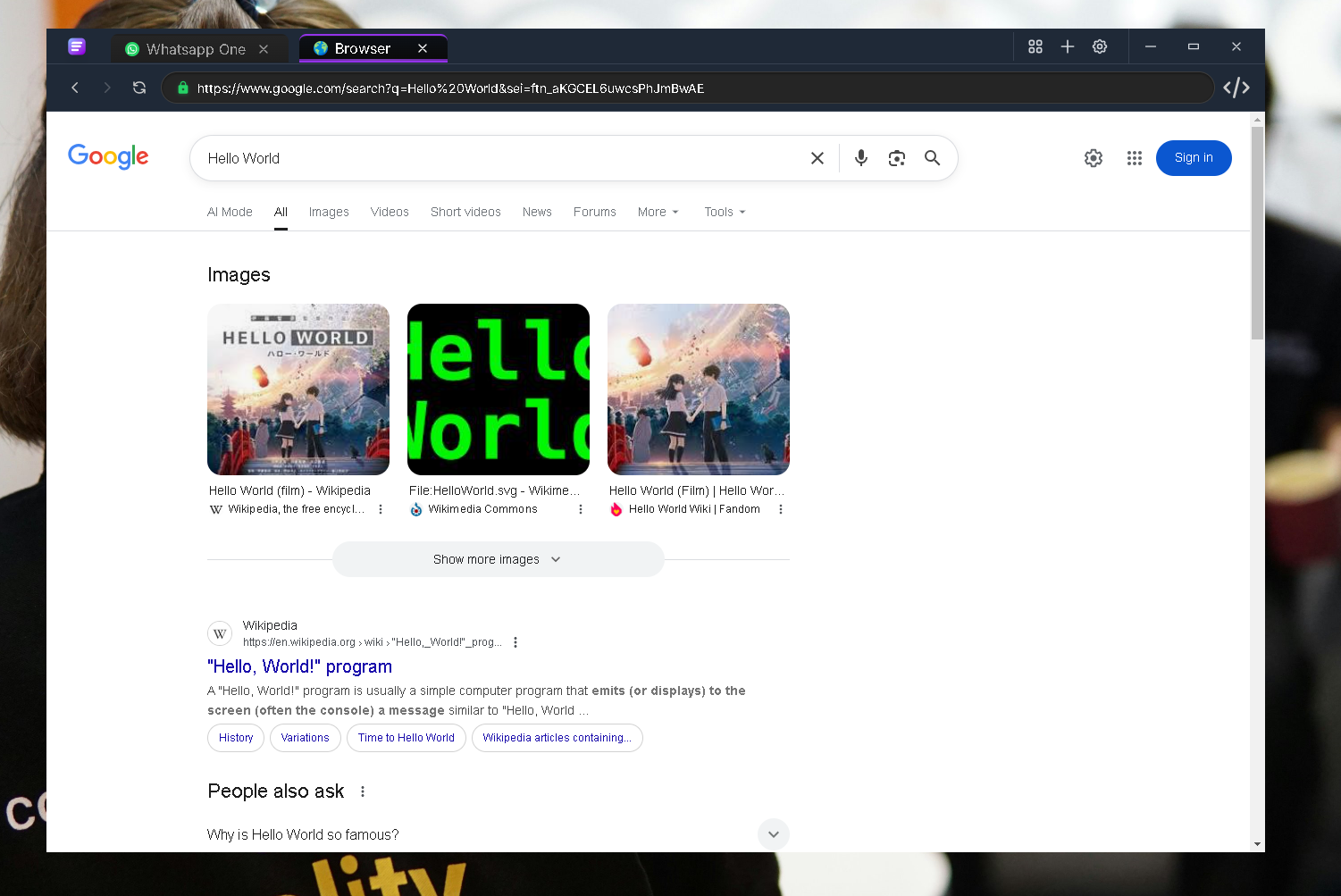 Web Search on Browser Profile
